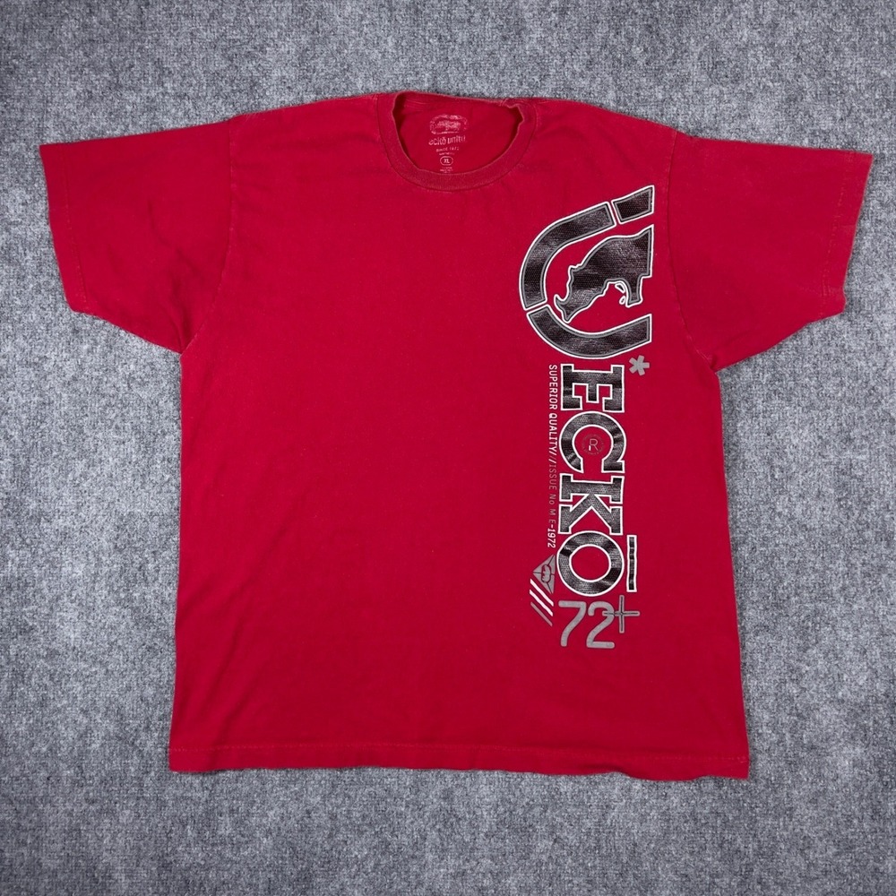 Ecko Unltd Graphic Y2K T Shirt Mens XL Red Vertical Logo Streetwear Skater Tee